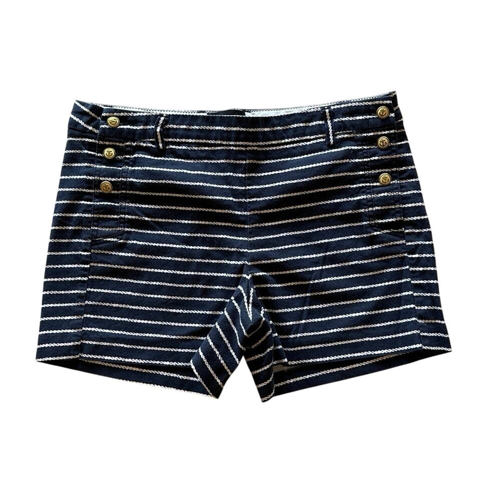 *Cynthia Rowley Blue and White Striped Shorts with Gold Buttons Size 8